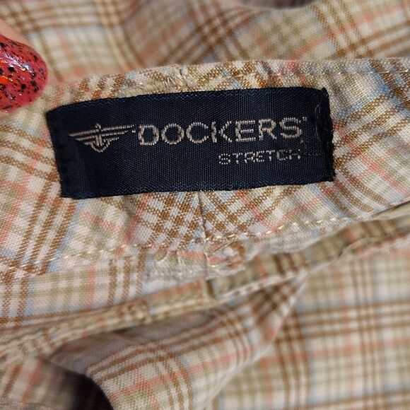 VTG Y2K Dockers Tan Pink Plaid High Rise Wide Leg Cropped Pants Size 14 - Picture 7 of 9